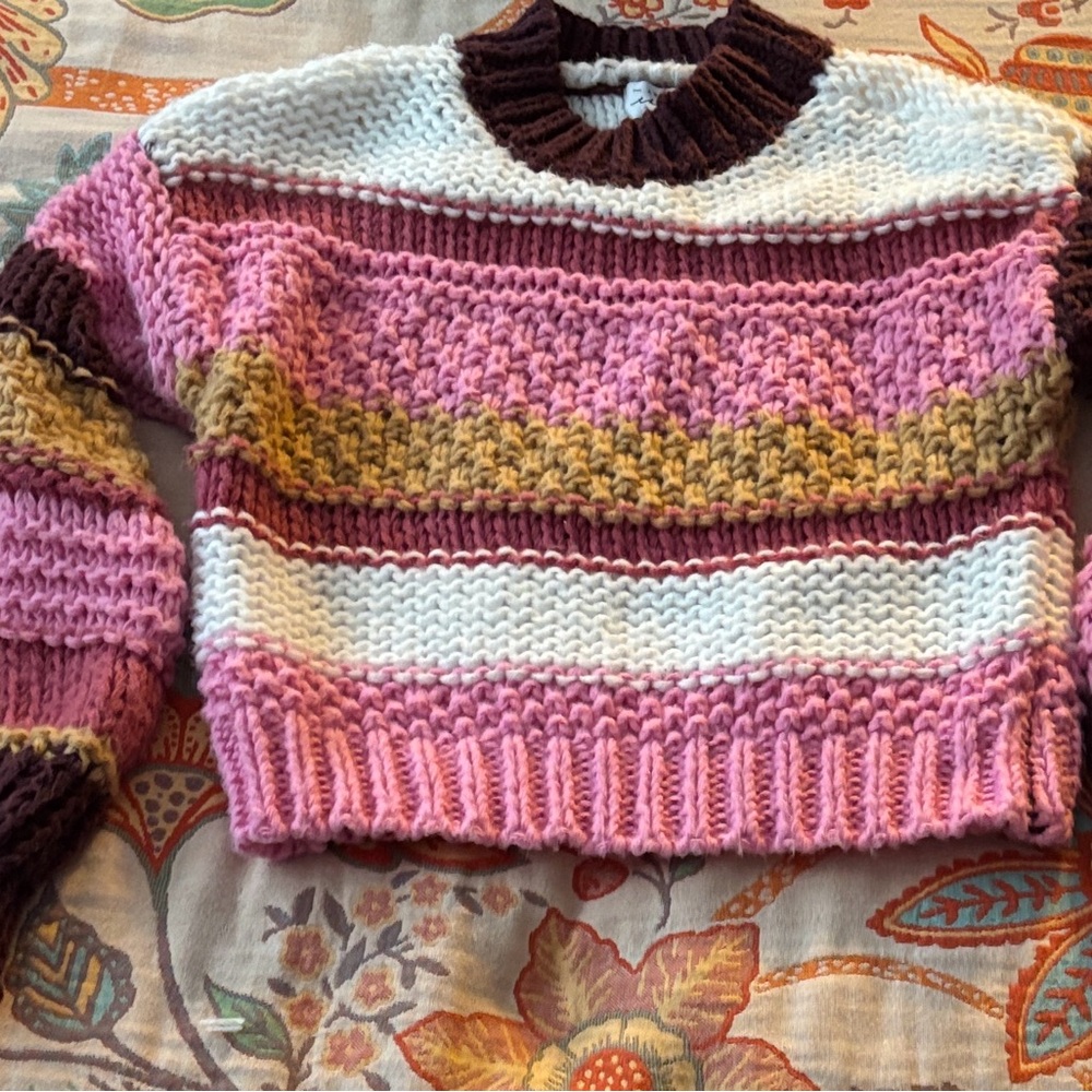American Threads Chunky Cropped Striped Multicolor Sweater S